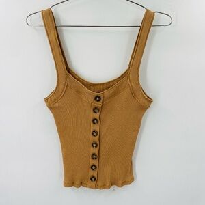 Free People Button Front Ribbed Tank Tan Size XS